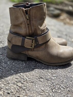 Jellypop Taupe Buckle Strap Ankle Booties